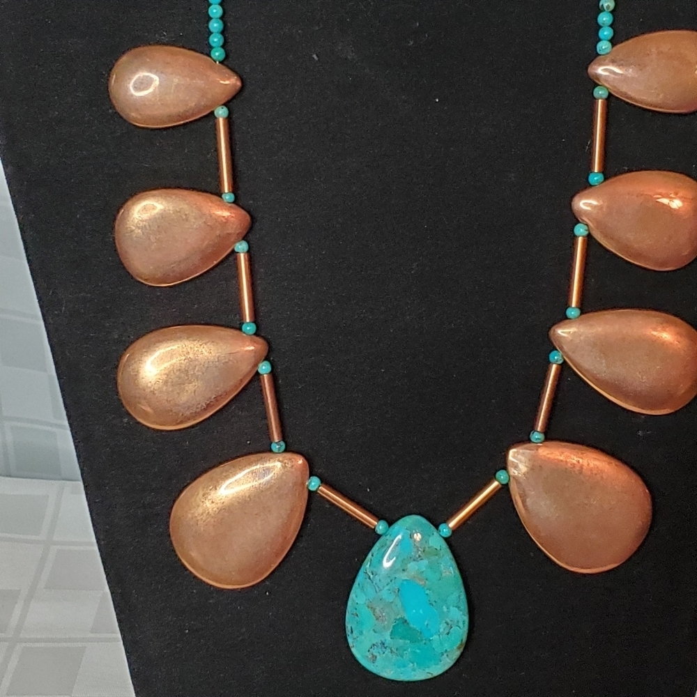 Turquoise and Copper Necklace - Picture 2 of 12
